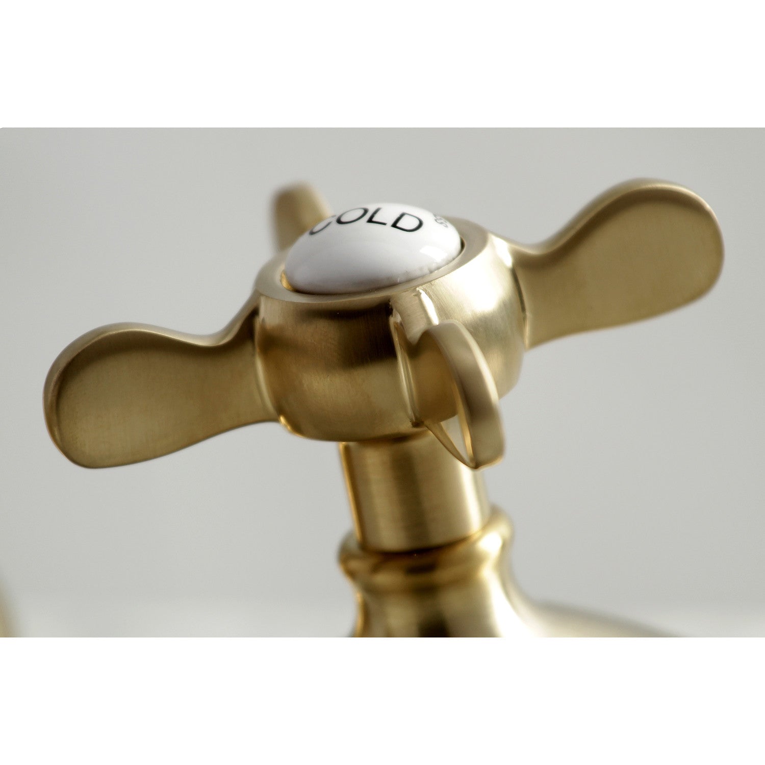 Kingston Heirloom KS1167BEX - Essex Two-Handle 3-Hole Deck Mount Widespread Bathroom Faucet with Brass Pop-Up, Brushed Brass — thumbnail 2